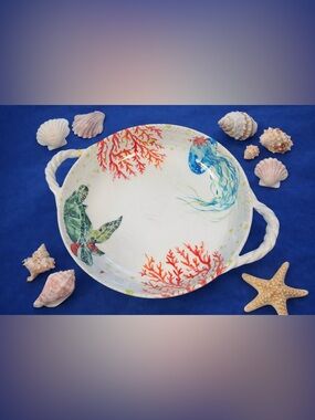 BELLA LUX TURTLE MELAMINE Serving Bowl Large Tropical Christmas